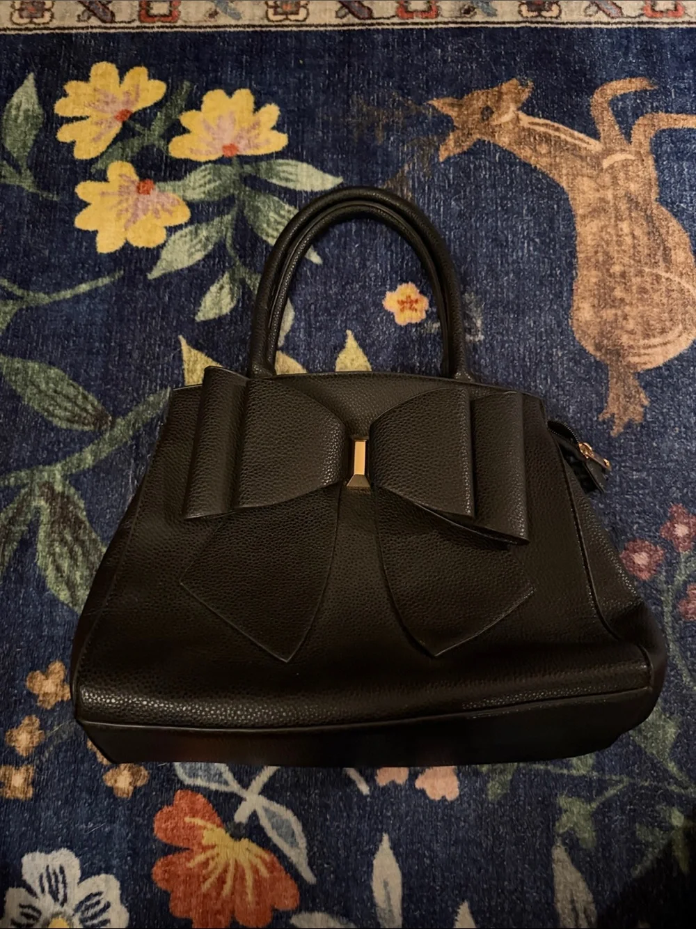 Like New Like Dreams Structured Black Satchel with Bow Accent